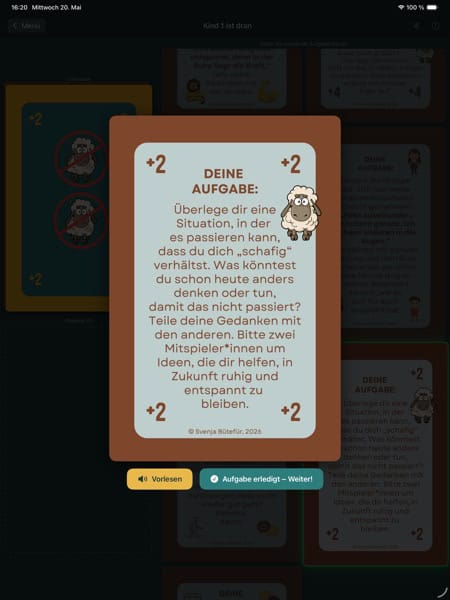 Löwenmut & Mückentanz App iPad – Aufgabenkarte im Detail