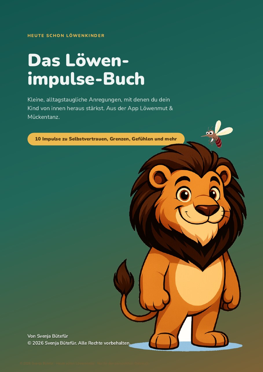Deckblatt von Das Löwenimpulse-Buch mit Löwe und Mücke
