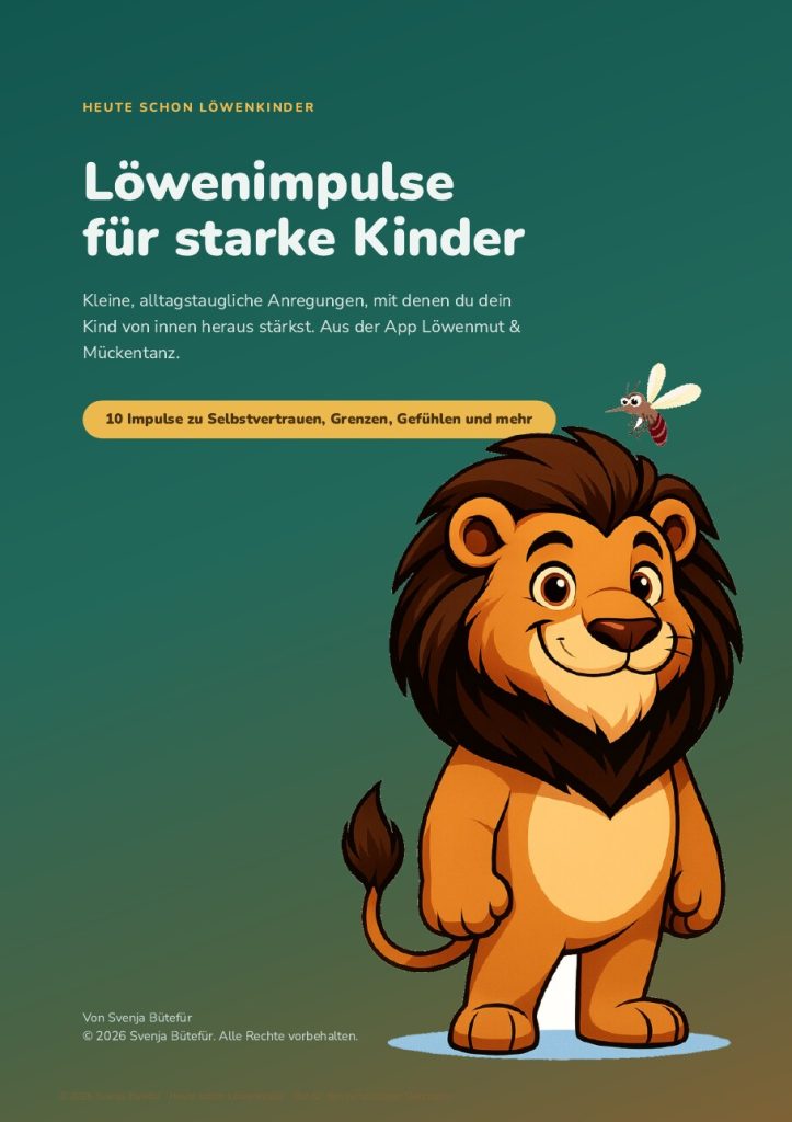 Deckblatt des PDF Löwenimpulse für starke Kinder mit Löwe und Mücke